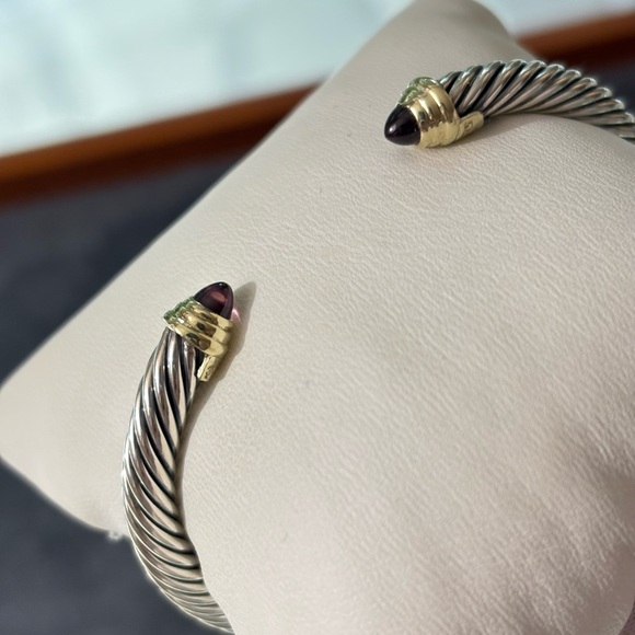 David Yurman 925 & 14k Gold 5mm Cuff with Pink Tourmaline-Medium - Picture 7 of 9